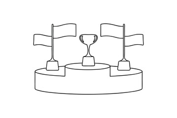 Fototapeta premium Winning trophy on podium with flags continuous-line drawing