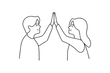 Happy couple giving high five continuous line art illustration
