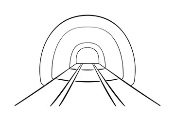 Continuous-line drawing of a tunnel with railway tracks