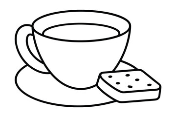 A continuous-line drawing of coffee and biscuit