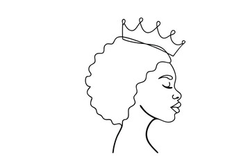 Black woman crown continuous-line art minimalist portrait