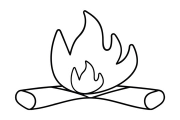 Campfire continuous line drawing simple black and white illustration