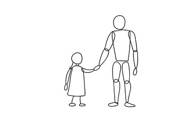 Father and daughter holding hands continuous line drawing