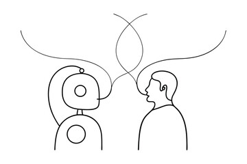 Continuous-line drawing robot and man communicating