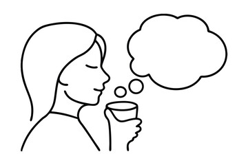 Woman enjoying a drink continuous-line art illustration