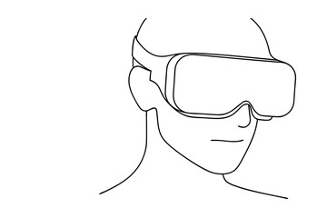 Continuous-line drawing of a person wearing vr headset