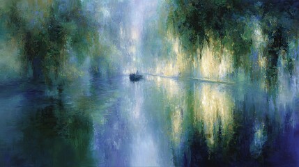 A calming oil painting of a serene, moonlit garden with delicate, luminous brushstrokes that create a sense of tranquility and magic, perfect for art therapy and relaxation.


