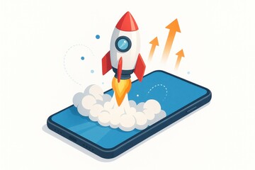 Smartphone Rocket Launch Concept with Mobile Startup Innovation and Technology Business Growth