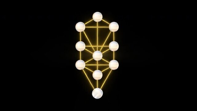 Kabbalah Tree Of Life symbol in gold metal with transparent background. Tree life Sefirot, Sephirot. Animation Tree of Life in the Universe with 10 spheres of the Sefirot. Mystical (Alpha channel)
