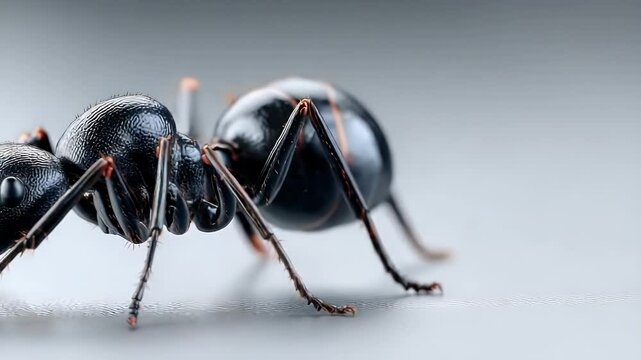 Ant in Motion: Close-Up of a Black Ant Walking Across a Surface