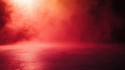 Fototapeta premium Dramatic red fog envelops a cinematic studio space creating an intense and moody atmosphere with glowing light illuminating the shadows