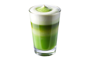 Layered Green Matcha Latte in Tall Glass Studio Lighting A I G E N E R A T E D - P N G isolated on a transparent background