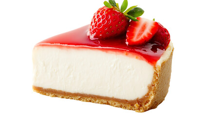 cheesecake with strawberries on white background 