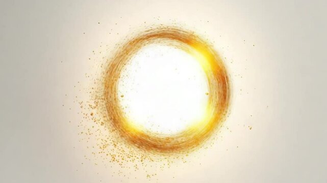 Abstract golden light vortex particle animation on white background, digital art