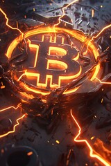 Futuristic technology background with glowing bitcoin symbol

