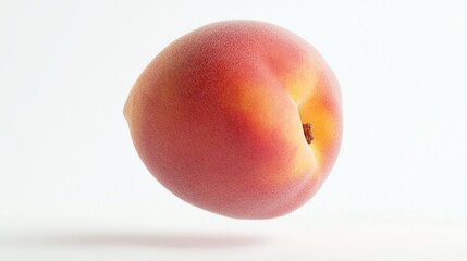 Fuzzy peach with reddish-pink skin on white background with subtle shadow below