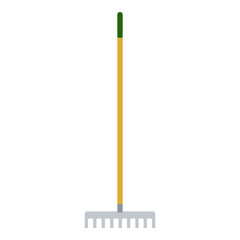 Garden rake with flat head for gardening in vector icon