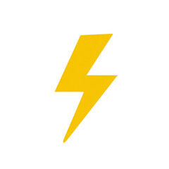 A single yellow lightning bolt with a white outline on a solid black background in a simple design on transparent background