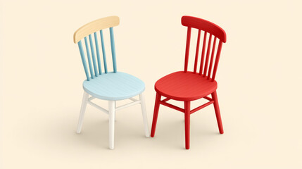 Minimalist interior design with two colorful chairs facing each other