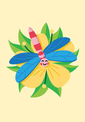colorful dragonfly on flower vector