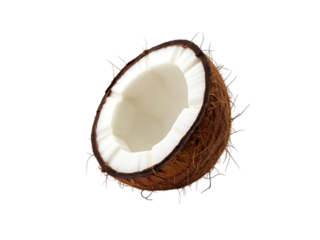 mature coconut, view from 45 degree angle, solid white background,