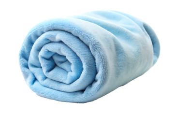 Rolled Baby Blue Fleece Blanket Soft Texture Diffused Lighting Studio Shot A I G E N E R A T E D - P N G isolated on a transparent background