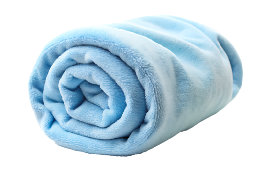 Rolled Baby Blue Fleece Blanket Soft Texture Diffused Lighting Studio Shot A I G E N E R A T E D - P N G isolated on a transparent background