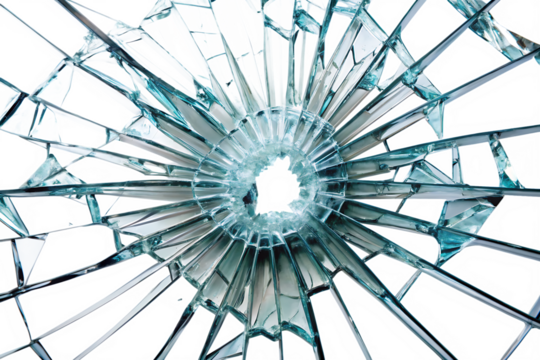 Shattered Glass Starburst Pattern with Sharp Edges and Central Hole Teal and Black Color Palette A I G E N E R A T E D - P N G isolated on a transparent background