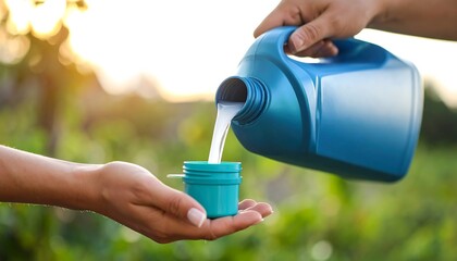 Liquid being poured from a large container into a small one