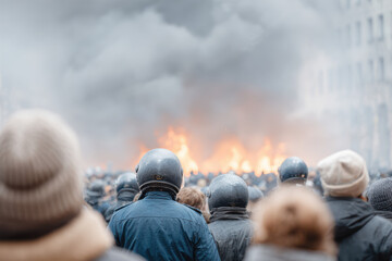 chaotic scene of crowd setting fire to logistics company headquarters