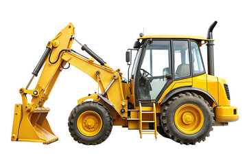 Fototapeta premium Yellow Backhoe Loader Side View Studio Shot A I G E N E R A T E D - P N G isolated on a transparent background