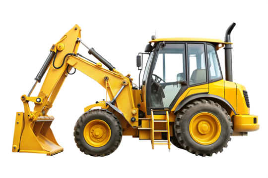 Yellow Backhoe Loader Side View Studio Shot A I G E N E R A T E D - P N G isolated on a transparent background