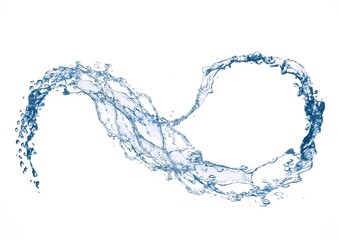 白背景に抽象的な青い波と水しぶきの輪の3dイラスト
