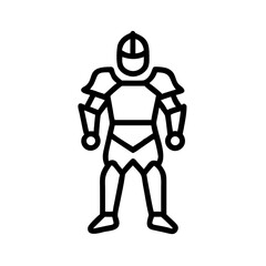 Line art of a knight in medieval armor standing confidently, icon, vector  