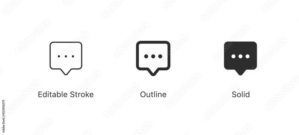 Fototapete Message Chat, speech bubble icon . chat typing indicator icons with three dots in editable stroke, outline, and solid styles. Minimal vector design for messaging, communication, apps, social media