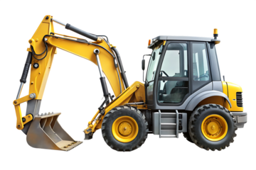 Yellow and Gray Backhoe Loader Side View Studio Shot A I G E N E R A T E D - P N G isolated on a transparent background