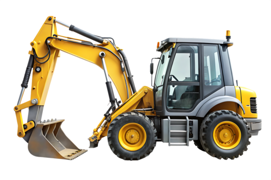 Yellow and Gray Backhoe Loader Side View Studio Shot A I G E N E R A T E D - P N G isolated on a transparent background