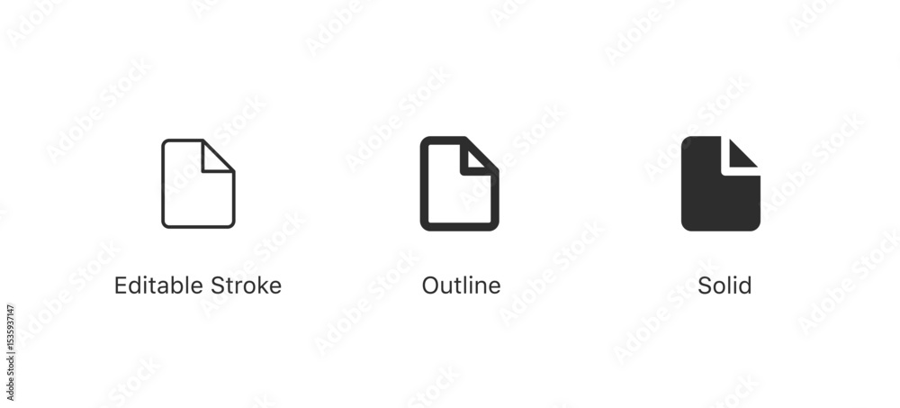 Poster Document or file icons in editable stroke, outline, and solid styles. Minimalist vector set for digital files, folders, content, data, document management, new file creation, and digital interface