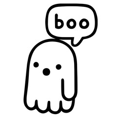 Ghost with Speech Bubble Saying “Boo” – Halloween Decoration, Spooky Cute Cartoon, Greeting Card, Event Décor