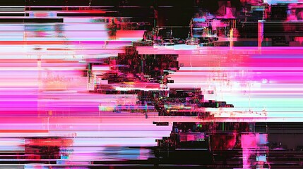 Digital glitch art with vibrant colors and horizontal lines.