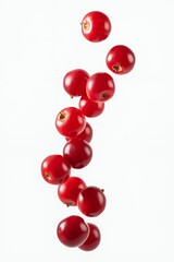 Obraz premium Fresh Red Cranberries Falling Juicy Berries in Motion White Background Food Photography