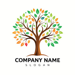 Obraz premium Colorful tree logo with diverse leaves, symbolizing growth and seasons