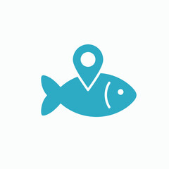 Obraz premium Blue fish icon with map pin on top