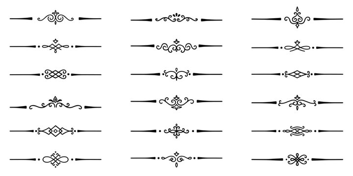 Text dividers doodle set. Wedding decorative elements. Divider ornament, borders, vintage line separators. Hand drawn vector illustration isolated on white background