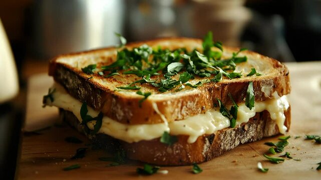 A piece of bread on a cutting board