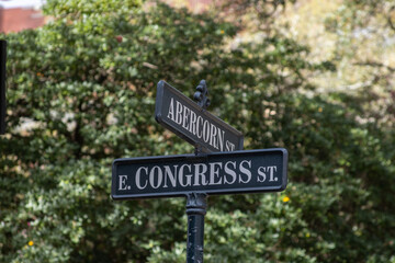 Savanah Georgia Abercorn and e. Congress st USA Street sign