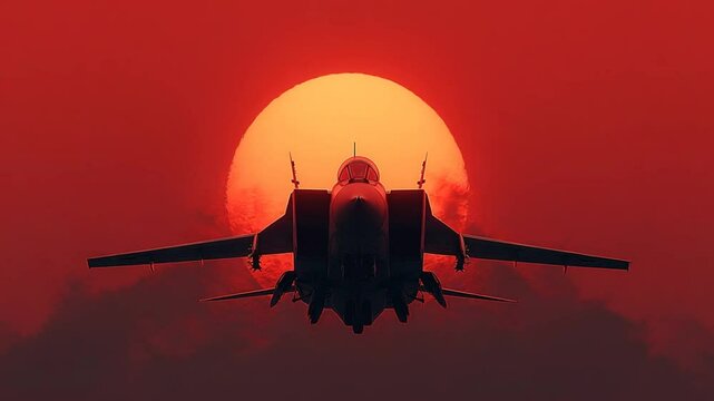 Fighter jets soaring through the fiery sunset, military aviation display