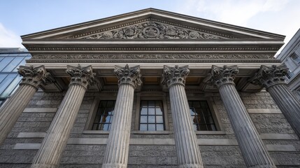 Fototapeta premium Grand neoclassical facade, Bank of England City of London's financial heart Architectural details, majestic structure - district friezes structure