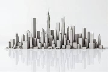 3D skyline model of a modern cityscape in monochrome color scheme  