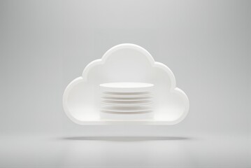 Cloud storage concept with white plates in minimalist design  